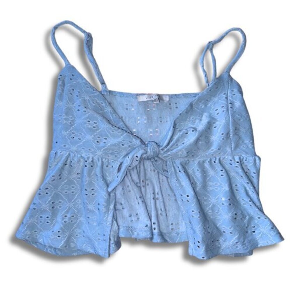 Love Tree powder blue eyelet front tie tanktop Size M - Picture 2 of 6